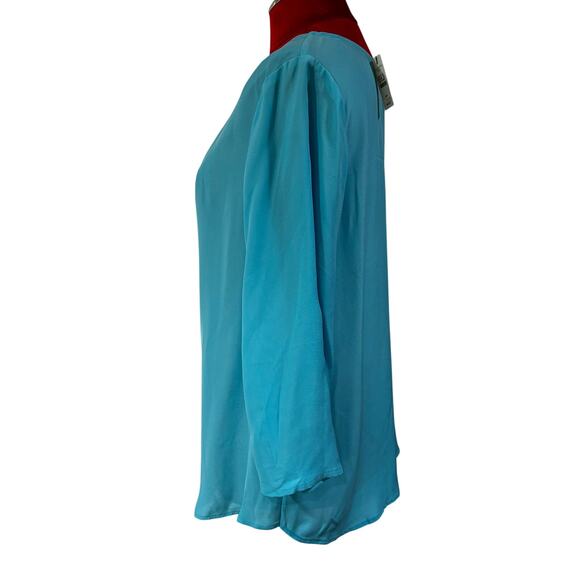 Talbots silk popover top 3/4 sleeve aqua blue scoop neck prairie style 14P NEW - Picture 6 of 7